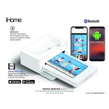 Ihome Photo Printer Dock, Full Size 4X6 Inch Printouts (White)