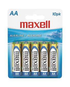 Maxell 723410P Ready-To-Go Long Lasting And Reliable Alkaline Battery Aa Cell 10-Pack With High Compatibility, Gold