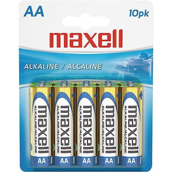 Maxell 723410P Ready-To-Go Long Lasting And Reliable Alkaline Battery Aa Cell 10-Pack With High Compatibility, Gold