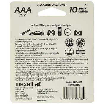 Maxell 723810P Ready-To-Go Long Lasting And Reliable Alkaline Battery Aaa Cell 10-Pack With High Compatibility