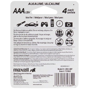 Maxell 723865 Ready-To-Go Long Lasting And Reliable Alkaline Aaa Battery ,4 Count (Pack Of 1)