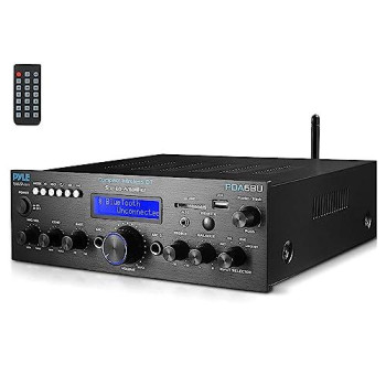 Pyle Wireless Bluetooth Power Amplifier System - 200W Dual Channel Sound Audio Stereo Receiver W/ Usb, Sd, Aux, Mic In W/ Echo, Radio, Lcd - Home Theater Entertainment Via Rca, - Pda6Bu