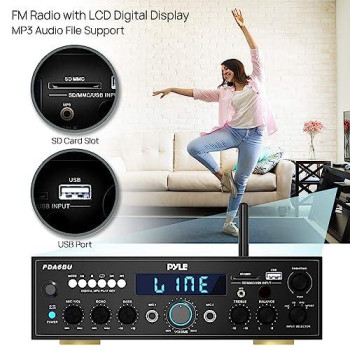 Pyle Wireless Bluetooth Power Amplifier System - 200W Dual Channel Sound Audio Stereo Receiver W/ Usb, Sd, Aux, Mic In W/ Echo, Radio, Lcd - Home Theater Entertainment Via Rca, - Pda6Bu