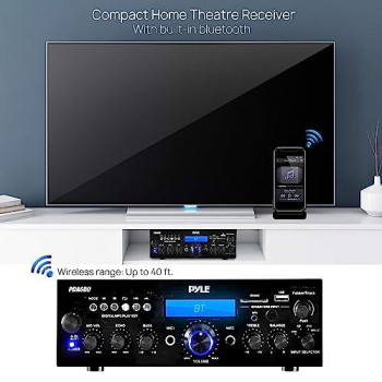 Pyle Wireless Bluetooth Power Amplifier System - 200W Dual Channel Sound Audio Stereo Receiver W/ Usb, Sd, Aux, Mic In W/ Echo, Radio, Lcd - Home Theater Entertainment Via Rca, - Pda6Bu