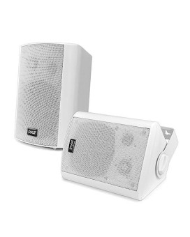 Wall Mount Home Speaker System - Active + Passive Pair Wireless Bluetooth Compatible Indoor / Outdoor Water-Resistant Weatherproof Stereo Sound Speaker Set With Aux In - Pyle Pdwr51Btwt (White)