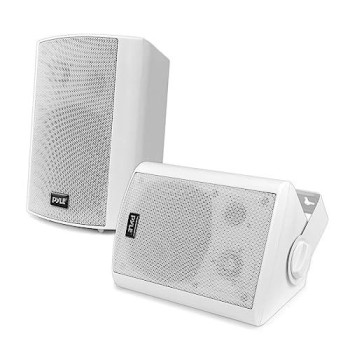 Wall Mount Home Speaker System - Active + Passive Pair Wireless Bluetooth Compatible Indoor / Outdoor Water-Resistant Weatherproof Stereo Sound Speaker Set With Aux In - Pyle Pdwr51Btwt (White)