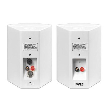 Wall Mount Home Speaker System - Active + Passive Pair Wireless Bluetooth Compatible Indoor / Outdoor Water-Resistant Weatherproof Stereo Sound Speaker Set With Aux In - Pyle Pdwr51Btwt (White)