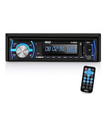 Pyle Marine Bluetooth Stereo Radio - 12V Single Din Style Boat In Dash Radio Receiver System With Built-In Mic, Digital Lcd, Rca, Mp3, Usb, Sd, Am Fm Radio - Remote Control - Plmrb29B (Black)