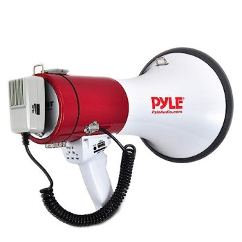 Portable Megaphone Speaker Pa Bullhorn - Built-In Siren, 50W Adjustable Volume Control & 1200 Yard Range - Ideal For Any Outdoor Sports, Cheerleading Fans & Coaches Or For Safety Drills - Pyle Pmp52Bt