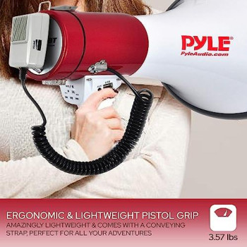 Portable Megaphone Speaker Pa Bullhorn - Built-In Siren, 50W Adjustable Volume Control & 1200 Yard Range - Ideal For Any Outdoor Sports, Cheerleading Fans & Coaches Or For Safety Drills - Pyle Pmp52Bt