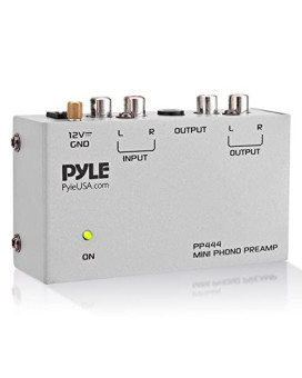 Pyle Phono Turntable Preamp - Mini Electronic Audio Stereo Phonograph Preamplifier With Rca Input, Rca Output & Low Noise Operation Powered By 12 Volt Dc Adapter (Pp444),Gray