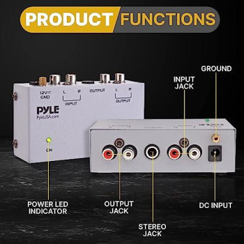 Pyle Phono Turntable Preamp - Mini Electronic Audio Stereo Phonograph Preamplifier With Rca Input, Rca Output & Low Noise Operation Powered By 12 Volt Dc Adapter (Pp444),Gray