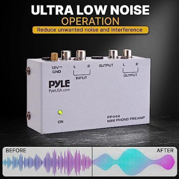 Pyle Phono Turntable Preamp - Mini Electronic Audio Stereo Phonograph Preamplifier With Rca Input, Rca Output & Low Noise Operation Powered By 12 Volt Dc Adapter (Pp444),Gray