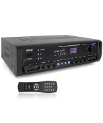 Pyle Wireless Bluetooth Power Amplifier System 300W 4 Channel Home Theater Audio Stereo Sound Receiver Box Entertainment W/ Usb, Rca, 3.5Mm Aux, Led, Remote For Speaker, Pa, Studio- Pt390Btu,Black