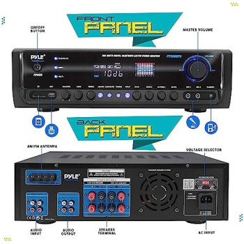 Pyle Wireless Bluetooth Power Amplifier System 300W 4 Channel Home Theater Audio Stereo Sound Receiver Box Entertainment W/ Usb, Rca, 3.5Mm Aux, Led, Remote For Speaker, Pa, Studio- Pt390Btu,Black