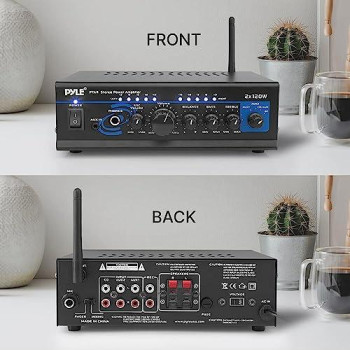 Home Audio Power Amplifier System With Bluetooth - 2X120W Mini Dual Channel Mixer Sound Stereo Receiver Box W/ Rca, Aux, Mic Input - For Amplified Speakers, Pa, Theater, Studio Use - Pyle Pta4