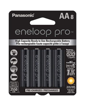 Panasonic Bk-3Hcca8Ba Eneloop Pro Aa High Capacity Ni-Mh Pre-Charged Rechargeable Batteries, 8-Battery Pack