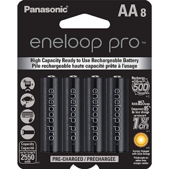 Panasonic Bk-3Hcca8Ba Eneloop Pro Aa High Capacity Ni-Mh Pre-Charged Rechargeable Batteries, 8-Battery Pack