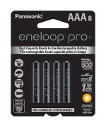 Panasonic Bk-4Hcca8Ba Eneloop Pro Aaa High Capacity Ni-Mh Pre-Charged Rechargeable Batteries, 8-Battery Pack