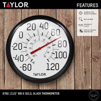 Taylor Precision Products Big And Bold Wall Thermometer, 13.25 Inch, Black