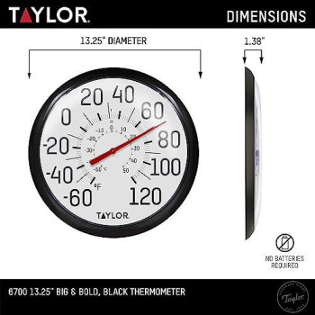 Taylor Precision Products Big And Bold Wall Thermometer, 13.25 Inch, Black