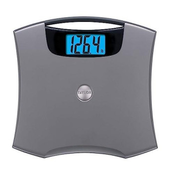 Taylor Precision Products Digital Scales For Body Weight, Extra High 440 Lb Capacity, Built In Handle, Jumbo Blue Readout, Durable Platform, 13.0 X 12.0 Inches, Silver Metallic