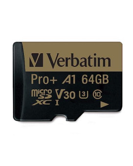 Verbatim 64Gb Pro Plus 666X Microsdxc Memory Card With Adapter, Uhs-I V30 U3 Class 10 With A1 Rating, Black