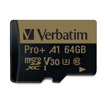 Verbatim 64Gb Pro Plus 666X Microsdxc Memory Card With Adapter, Uhs-I V30 U3 Class 10 With A1 Rating, Black