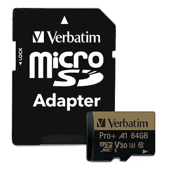 Verbatim 64Gb Pro Plus 666X Microsdxc Memory Card With Adapter, Uhs-I V30 U3 Class 10 With A1 Rating, Black