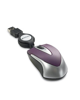 Verbatim Usb Corded Mini Travel Optical Wired Mouse For Mac And Pc - Metro Series Purple