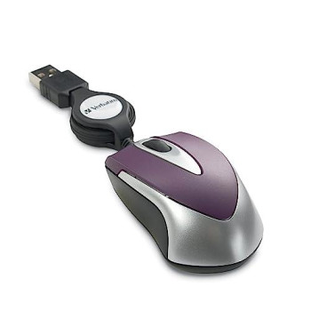 Verbatim Usb Corded Mini Travel Optical Wired Mouse For Mac And Pc - Metro Series Purple