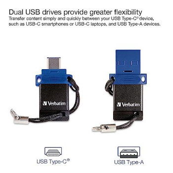 Verbatim Store 'N' Go Usb Flash Drive 3.0, Dual Usb, Usb C And Usb A, 16Gb, Blue