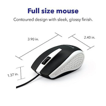 Verbatim Wired Usb Computer Mouse - Corded Usb Mouse For Laptops And Pcs - Right Or Left Hand Use, White 99740