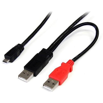 1 Ft Usb Y Cable For External Hard Drive - Dual Usb A To Micro B