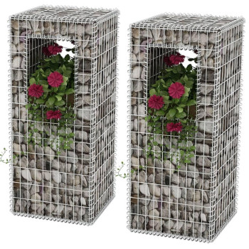 Vidaxl Gabion Basket Posts/Planters 2 Pcs Steel 19.7X19.7X47.2