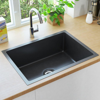 Vidaxl Handmade Kitchen Sink With Strainer Black Stainless Steel