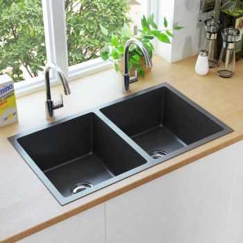 Vidaxl Handmade Kitchen Sink With Strainer Black Stainless Steel