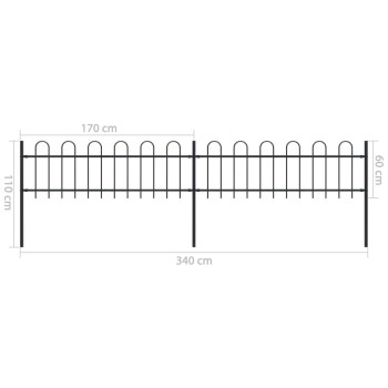 Vidaxl Garden Fence With Hoop Top Steel 11.2' Black