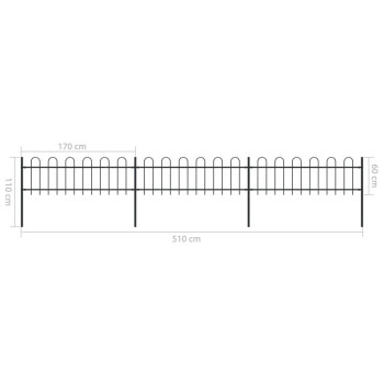 Vidaxl Garden Fence With Hoop Top Steel 16.7' Black