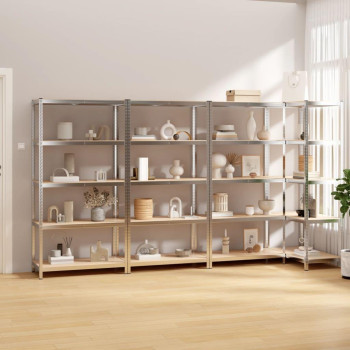 Vidaxl 5-Layer Shelves 4 Pcs Silver Steel&Engineered Wood