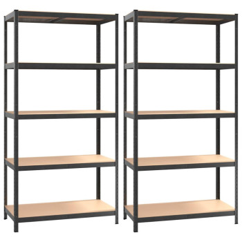 Vidaxl 5-Layer Heavy-Duty Shelves 2 Pcs Gray Steel&Engineered Wood