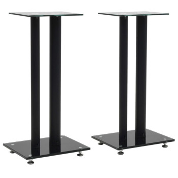 Vidaxl Speaker Stands 2 Pcs Tempered Glass 2 Pillars Design Black