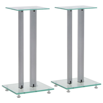 Vidaxl Speaker Stands 2 Pcs Tempered Glass 2 Pillars Design Silver