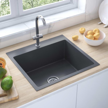 Vidaxl Handmade Kitchen Sink Black Stainless Steel