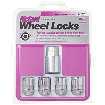 MCGARD 24157 Chrome Cone Seat Wheel Locks (M12 x 1.5 Thread Size) - 4 Locks / 1 Key