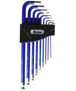 Titan 12714 9-Piece Extra-Long Arm Ball Tip Metric Hex Key Set , Blue