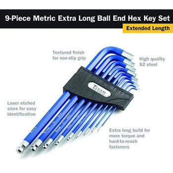 Titan 12714 9-Piece Extra-Long Arm Ball Tip Metric Hex Key Set , Blue