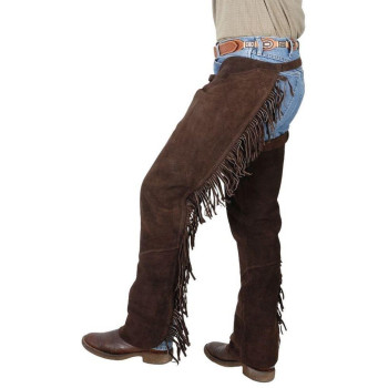 Tough-1 Western Fringed Chaps, Brown, Large