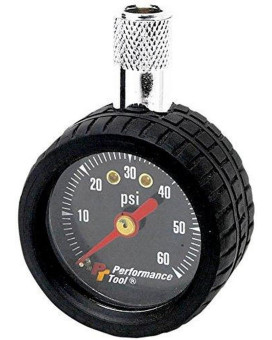 Performance Tool W1915 Tire Pressure Gauge - 1 to 60 PSI Range, Easy-to-Read Gauge with Black Face, Measures in One Pound Increments