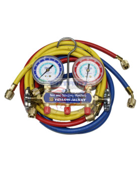 Yellow Jacket 41315 Series 41 Manifolds with 2-1/2 Gauges, 60, psi, R-134A/404A/507, Red/Yellow/Blue